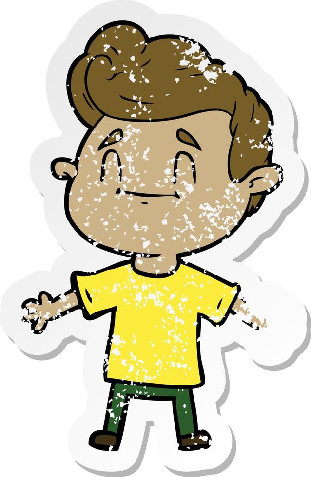distressed sticker of a happy cartoon man vector