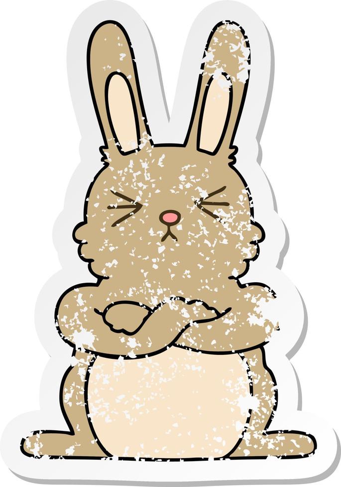 distressed sticker of a quirky hand drawn cartoon rabbit vector
