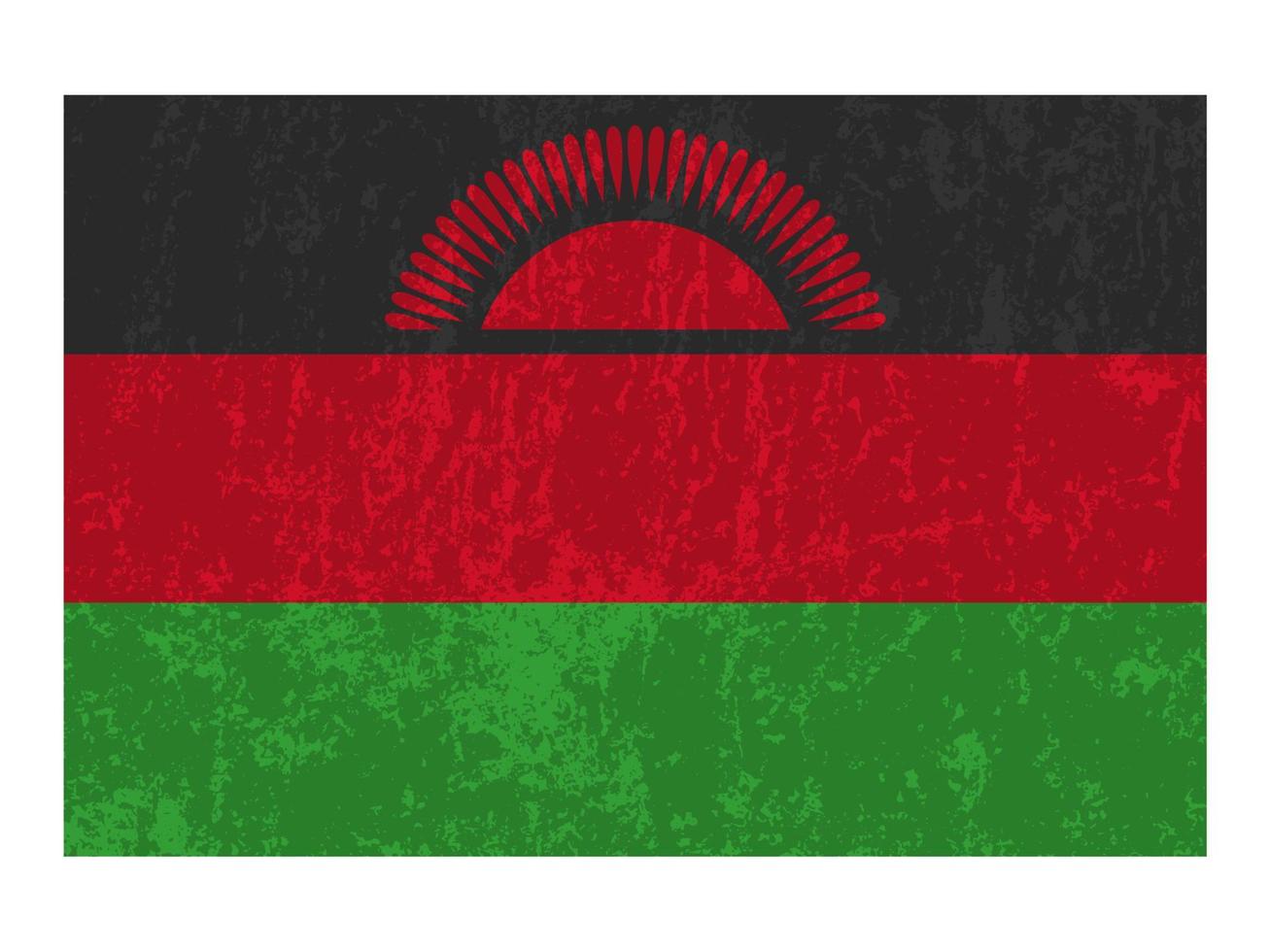 Malawi grunge flag, official colors and proportion. Vector illustration.