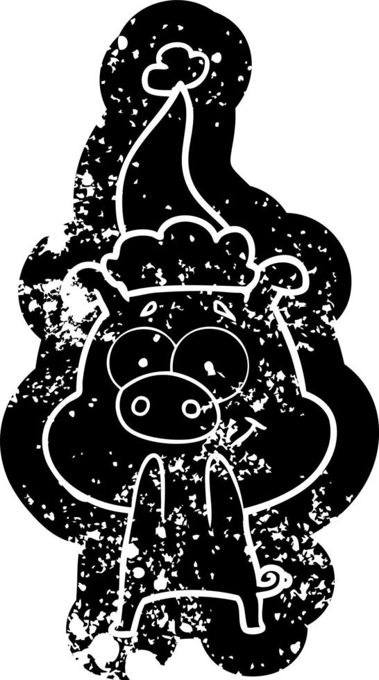 caricatura feliz icono angustiado de un cerdo con sombrero de santa vector