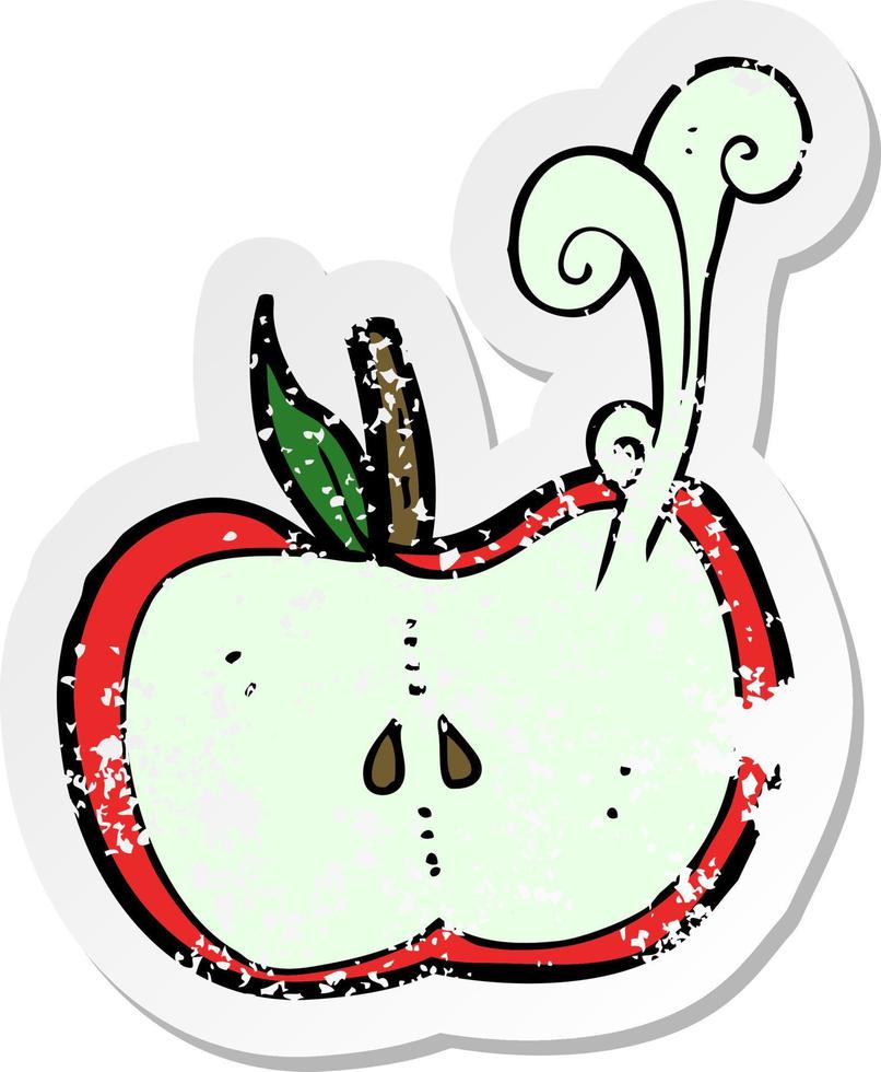 retro distressed sticker of a cartoon juicy apple half vector