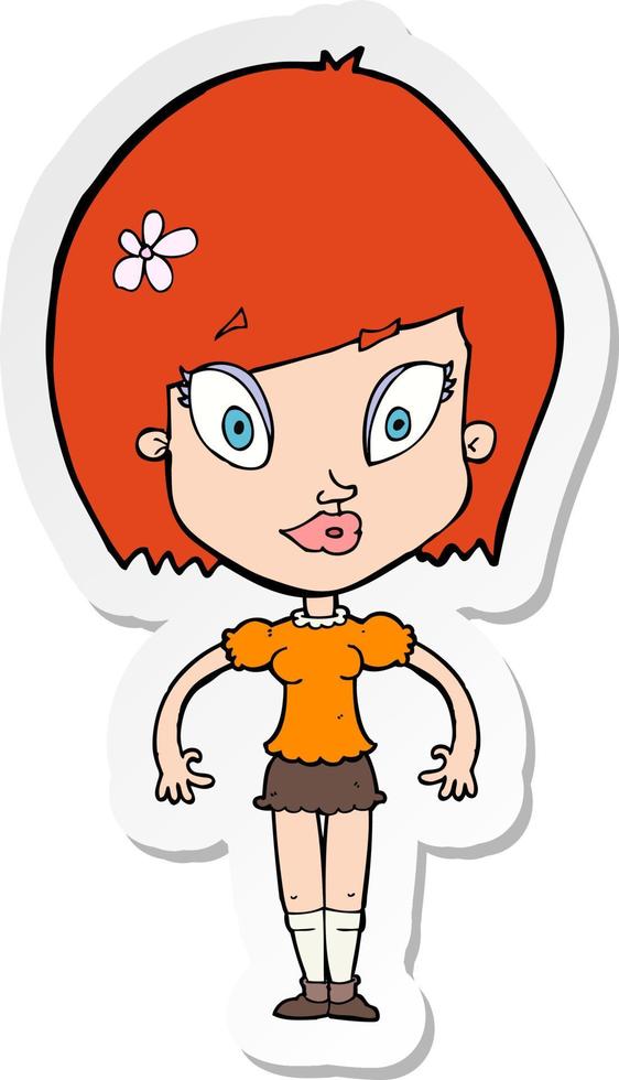 sticker of a cartoon pretty woman vector