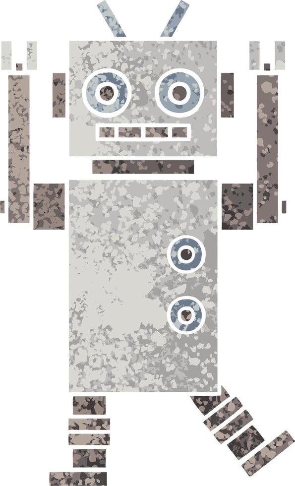 retro illustration style cartoon dancing robot vector