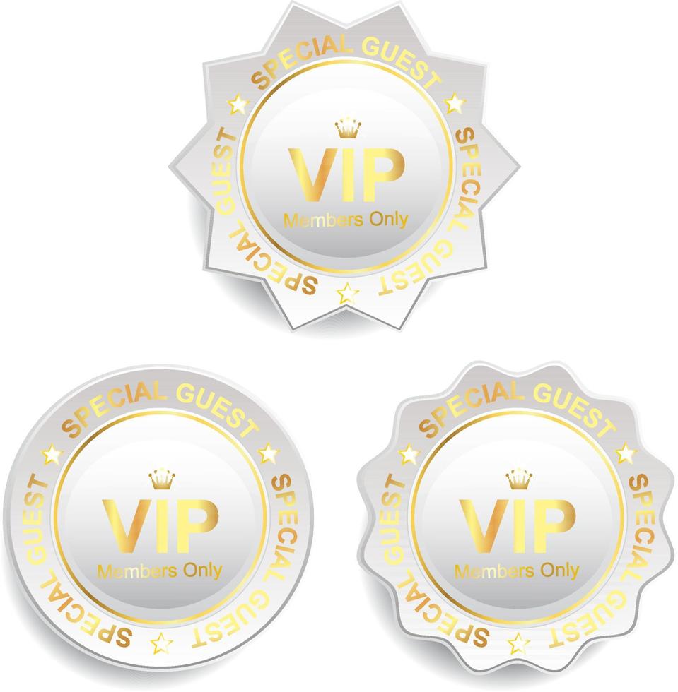 signo de membresía vip en insignia blanca y texto dorado vector