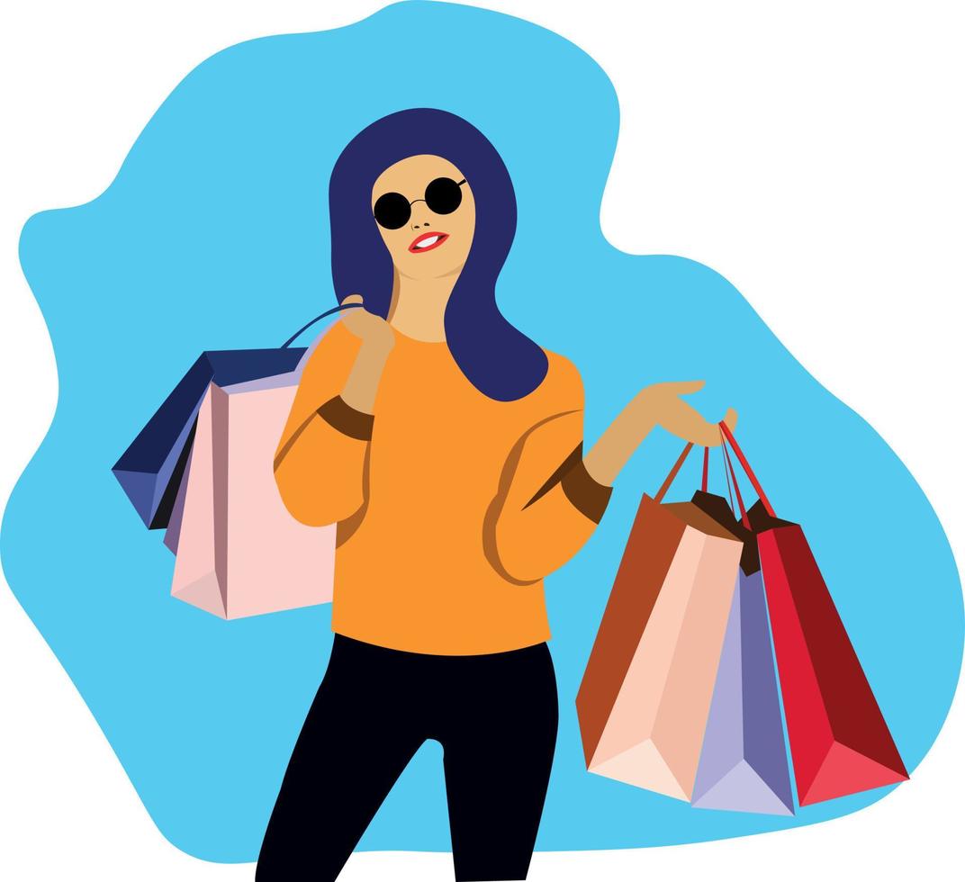 ilustración de vector plano de chica de compras