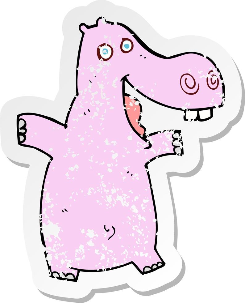 retro distressed sticker of a cartoon hippo vector