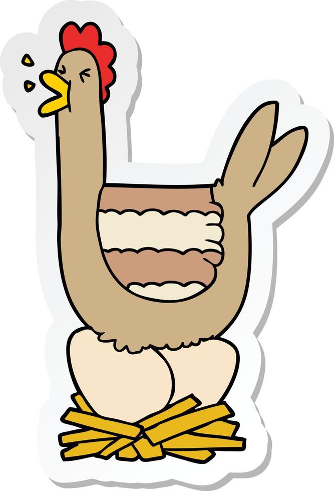 sticker of a cartoon hen sitting on nest vector