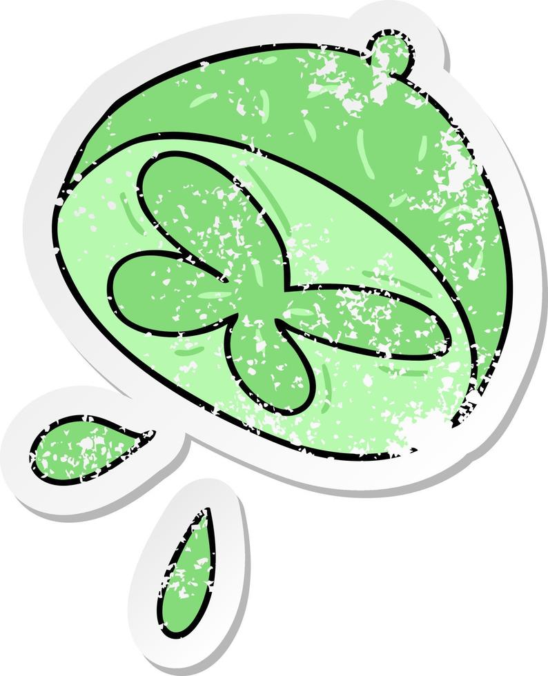 distressed sticker of a quirky hand drawn cartoon lime vector