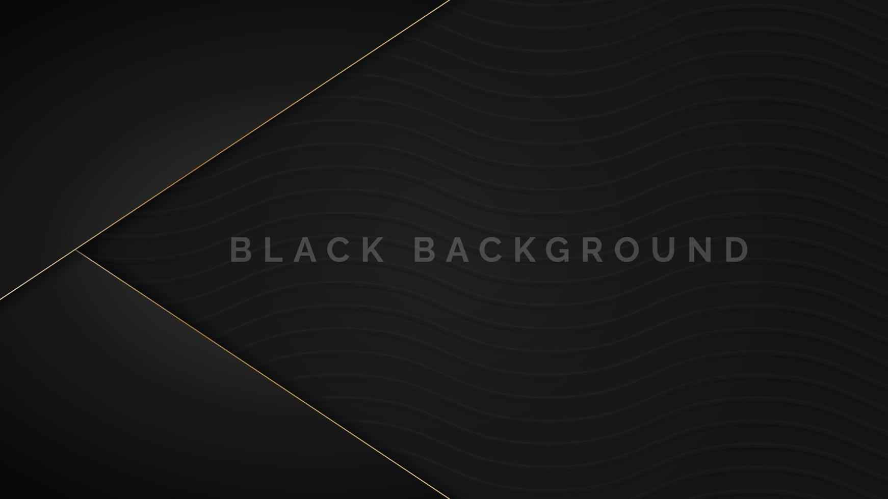 Elegant black luxury background concept with dark gold lines and wavy 3d texture vector