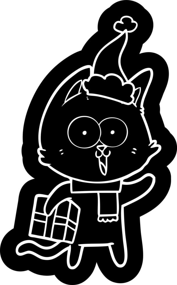 icono de dibujos animados divertidos de un gato con sombrero de santa vector