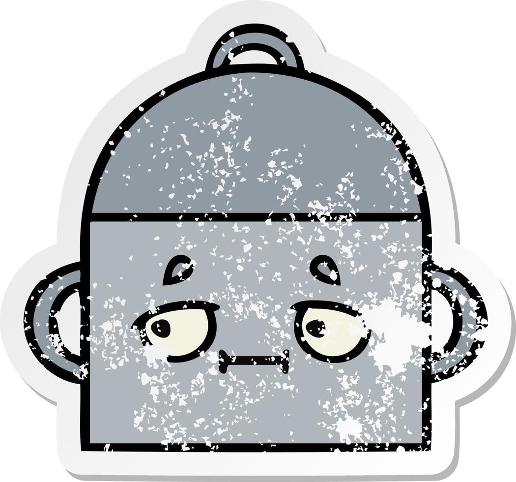 distressed sticker of a cute cartoon cooking pot vector