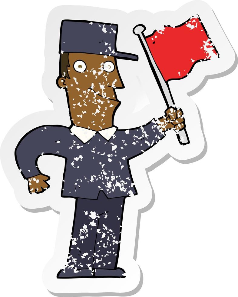 retro distressed sticker of a cartoon man waving flag vector