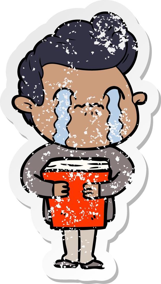 distressed sticker of a cartoon man crying vector