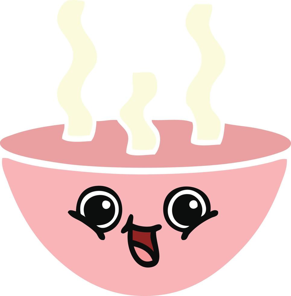 flat color retro cartoon bowl of hot soup vector