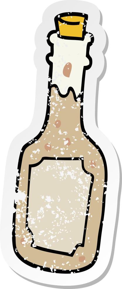 distressed sticker of a cartoon beer bottle vector