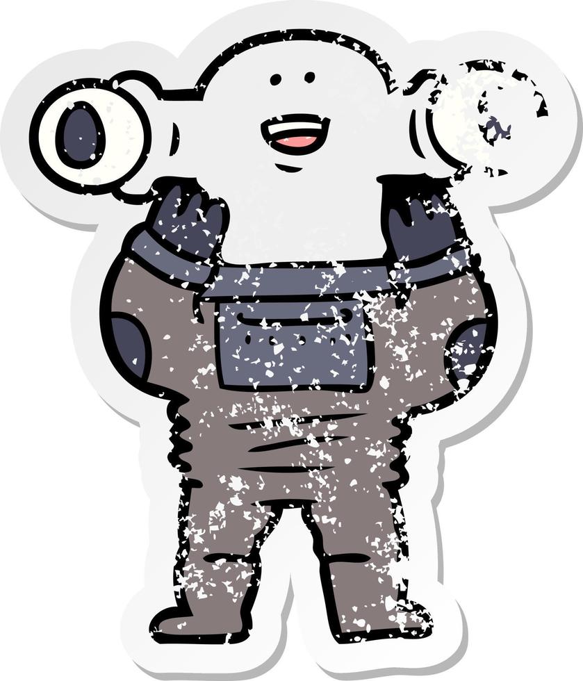 distressed sticker of a friendly cartoon alien vector