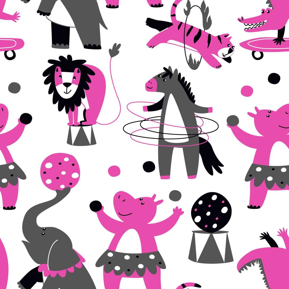 Cheerful seamless pattern with circus animals on a white background for a girl vector