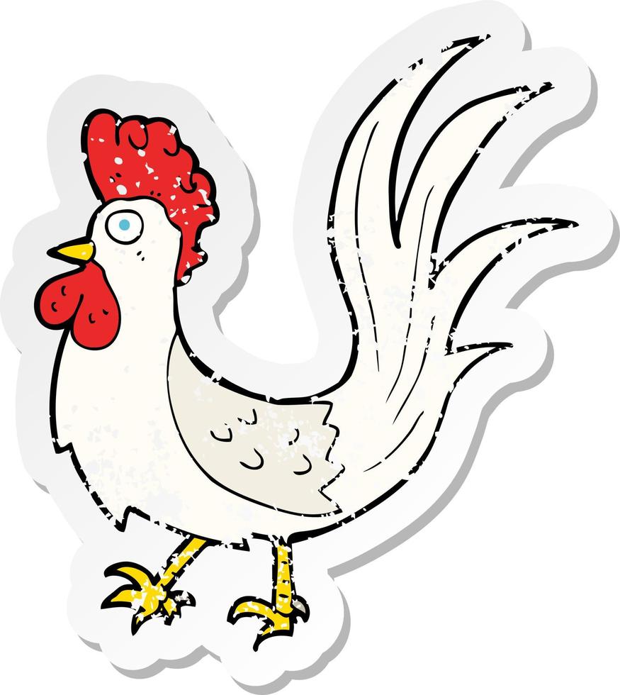 retro distressed sticker of a cartoon cockerel vector