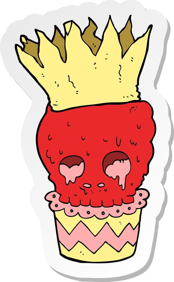 pegatina de una espeluznante caricatura de cupcake de calavera vector