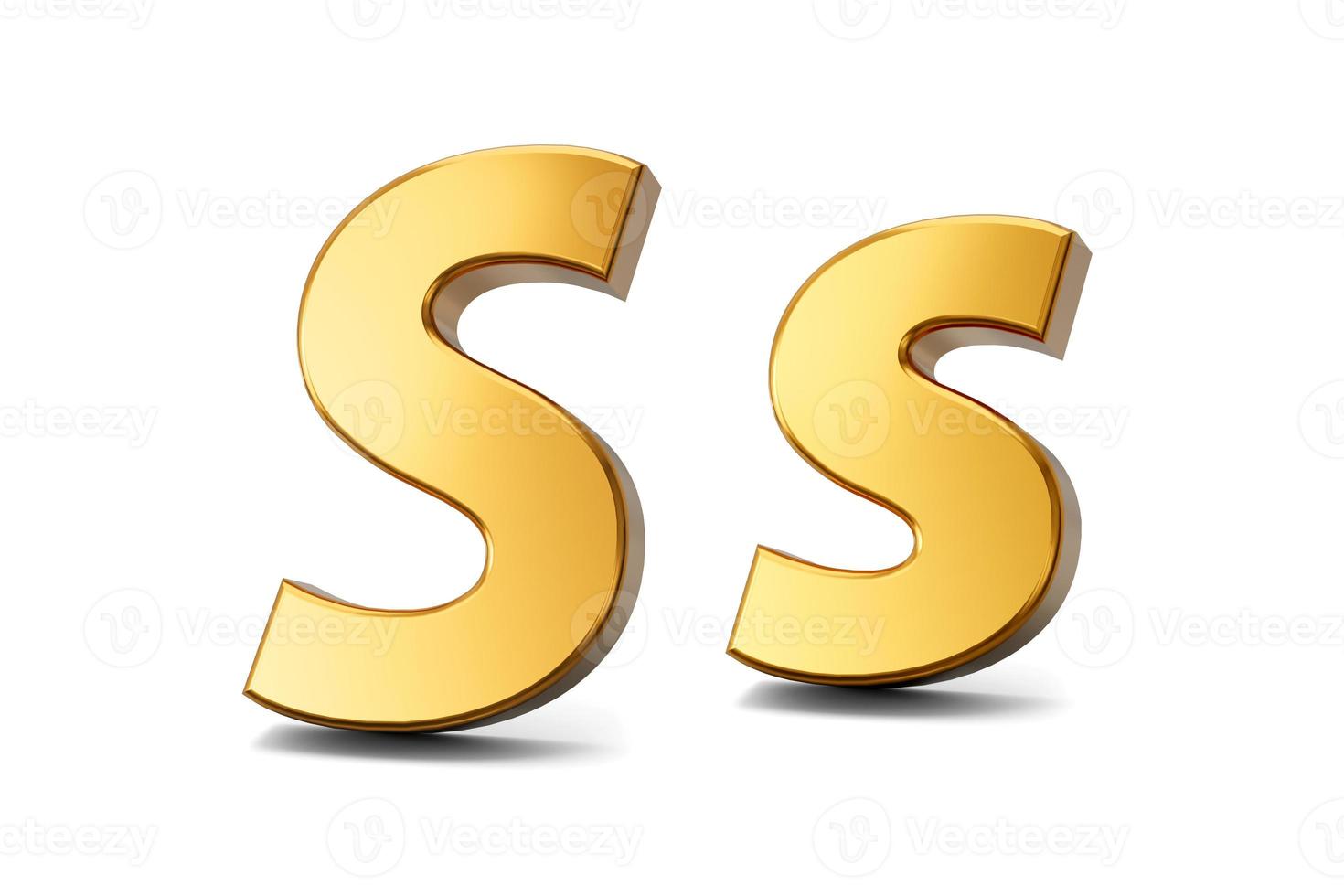 3d letter S in gold metal on a white isolated background, capital and small letter 3d illustration photo