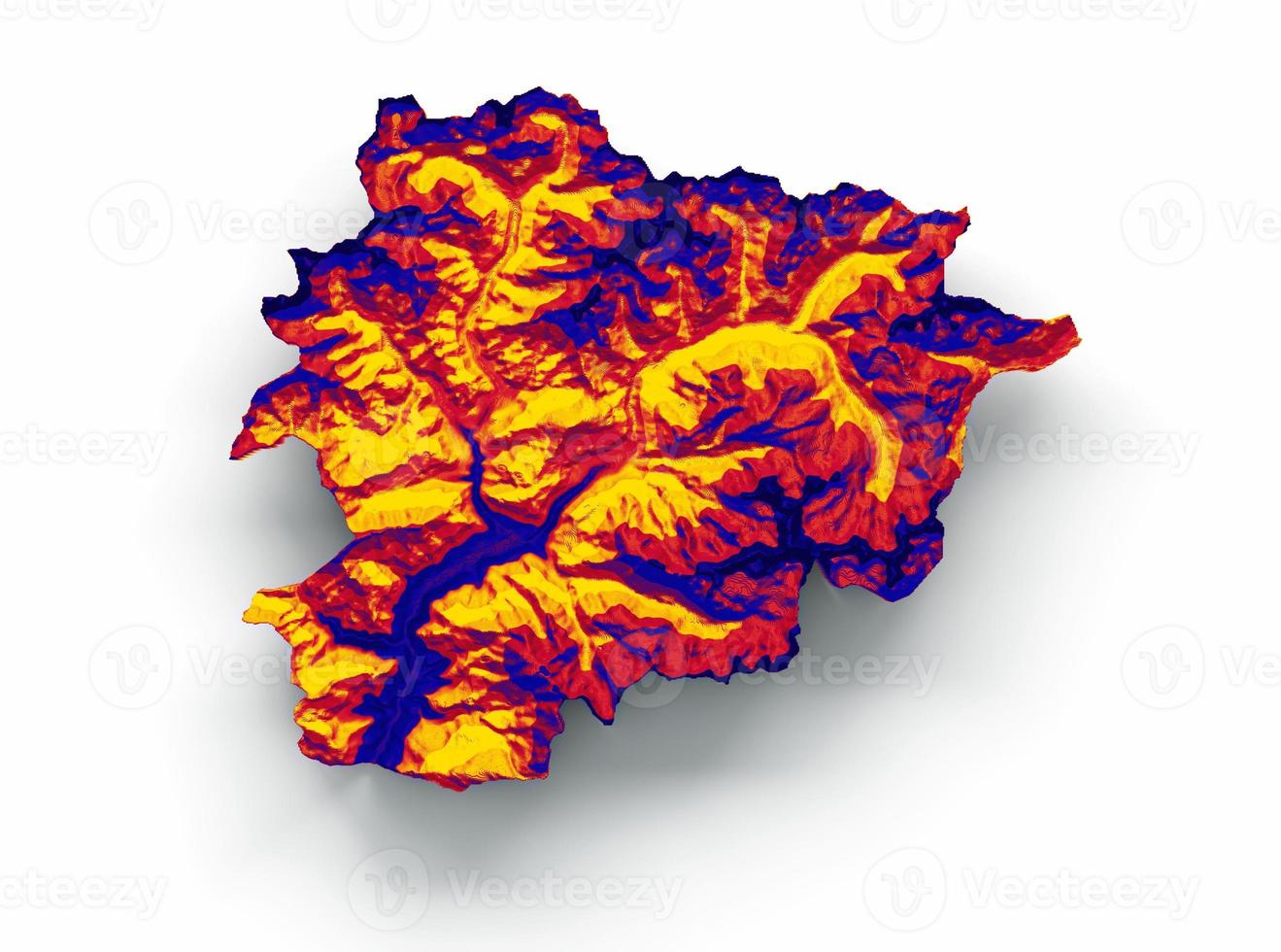 mapa de andorra con los colores de la bandera mapa en relieve sombreado rojo y amarillo ilustración 3d foto