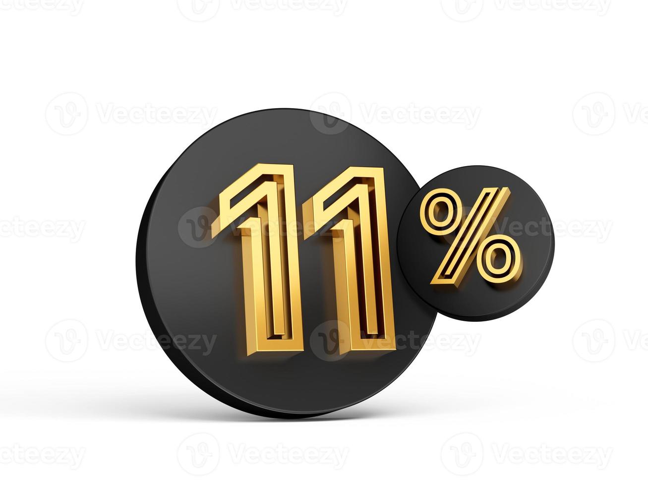 Royal Gold Modern Font. Elite 3D Digit Letter 11 Eleven percent on Black 3d button icon 3d Illustration photo