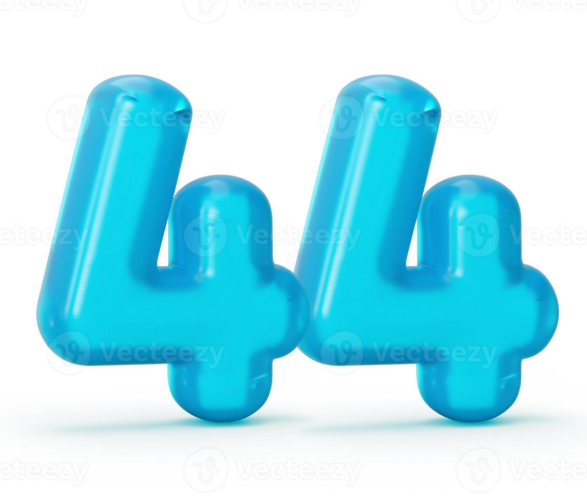 Blue jelly digit 44 Forty four isolated on white background Jelly colorful alphabets numbers for kids 3d illustration photo
