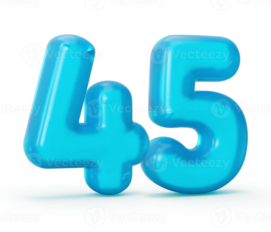 Blue jelly digit 45 forty five isolated on white background Jelly colorful alphabets numbers for kids 3d illustration photo