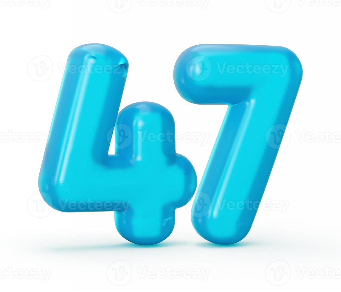 Blue jelly digit 47 Forty Seven isolated on white background Jelly colorful alphabets numbers for kids 3d illustration photo