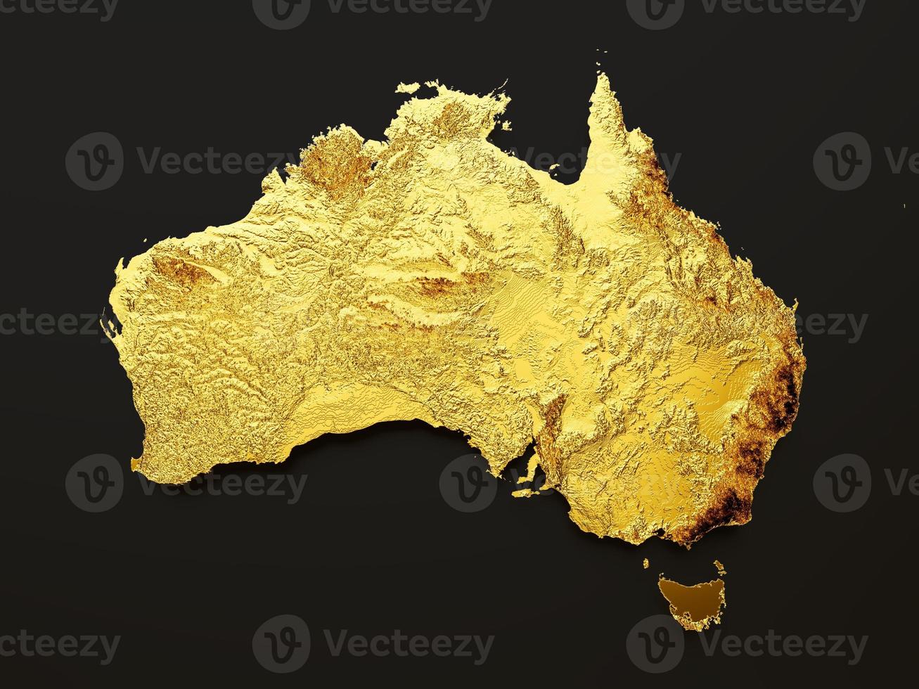 Australia Map Golden metal Color Height map on white Background 3d illustration photo