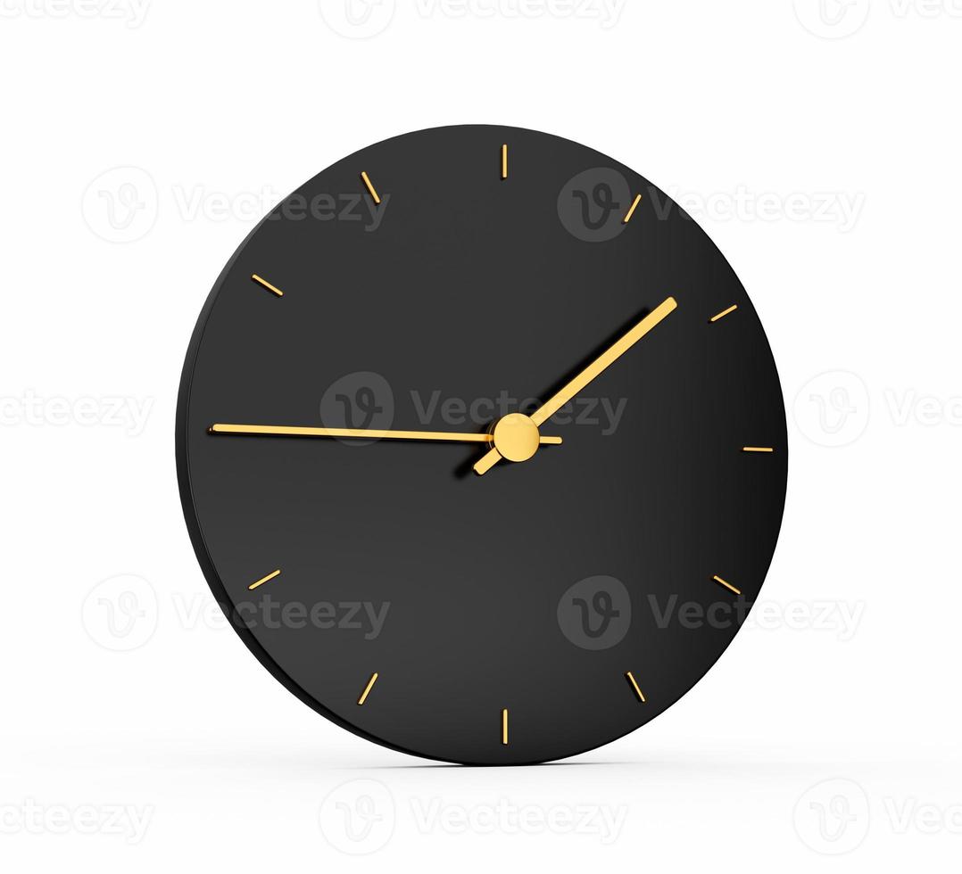 Premium Gold Clock icon isolated 1 45 o clock quarter to Two on black icon background. One forty five o'clock Time icon 3d illustration photo