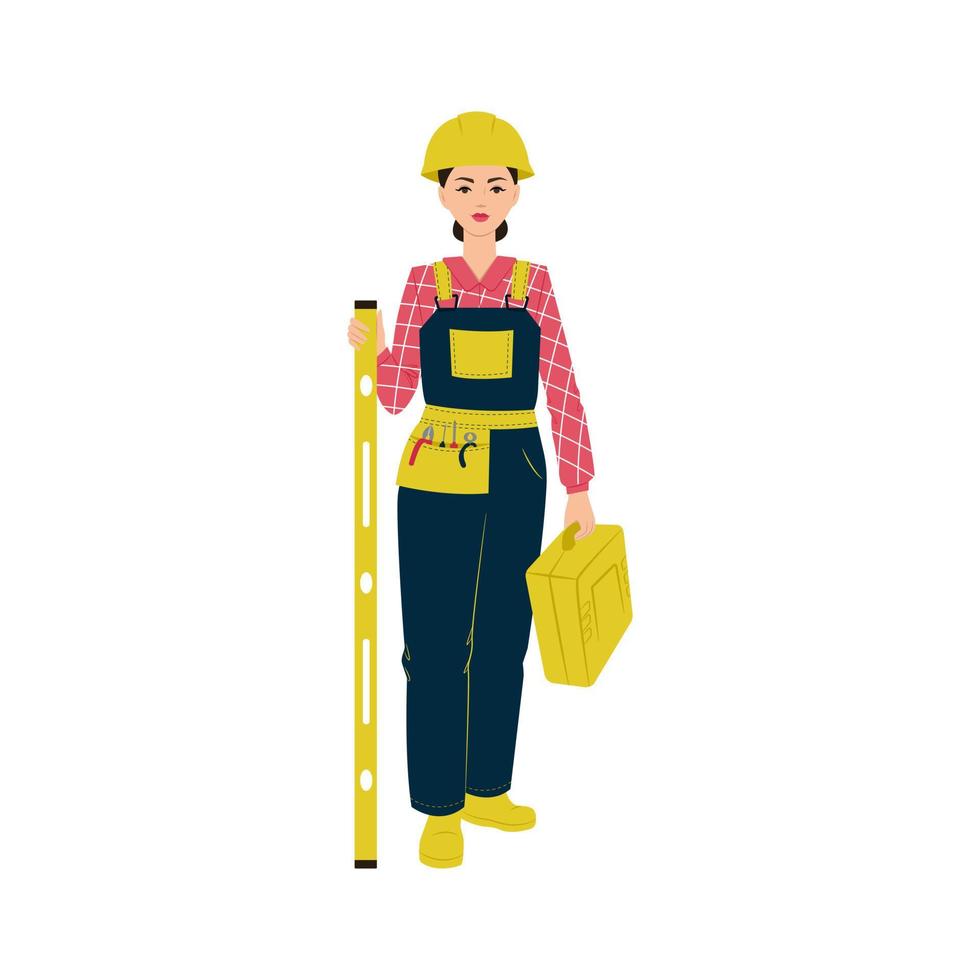 mujer trabajadora de la construcción con paso de agua en las manos. ilustración vectorial vector