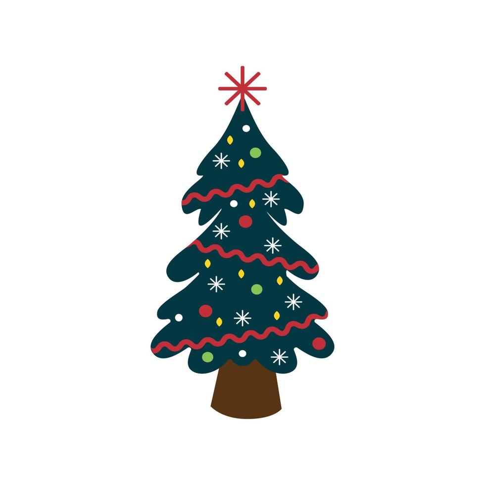 Abstract drawing of a festive decorated Christmas tree on a white background - Vector