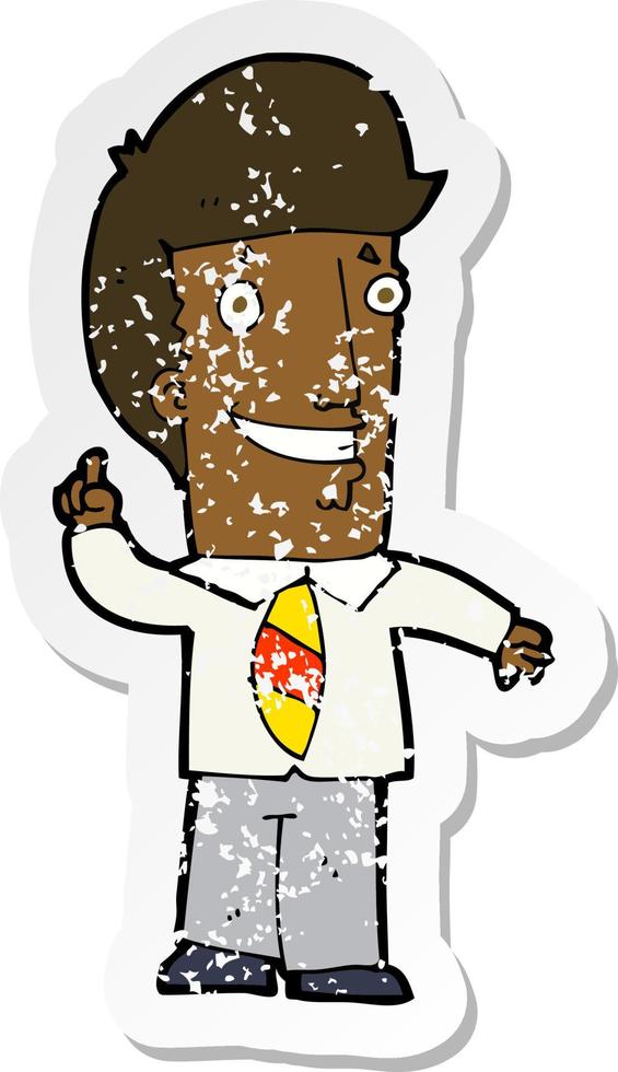retro distressed sticker of a cartoon office man with idea vector