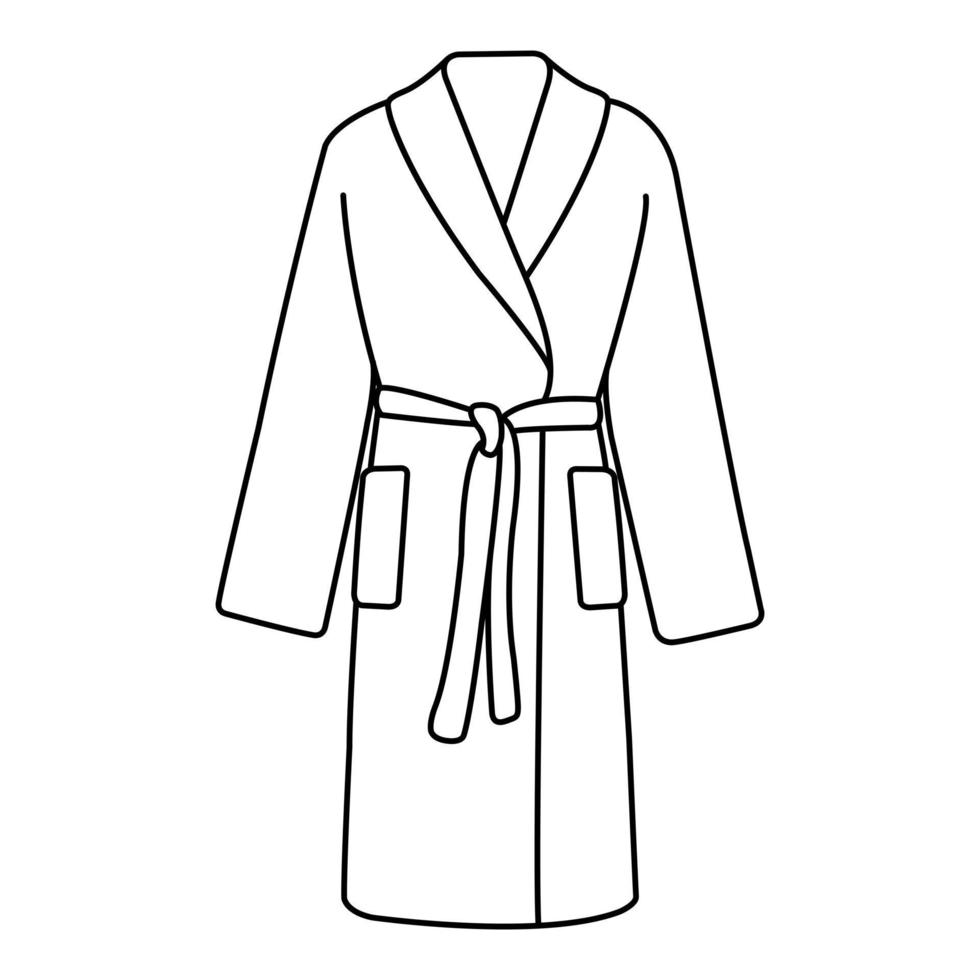 doodle black and white icon long robe with belt, terry robe vector