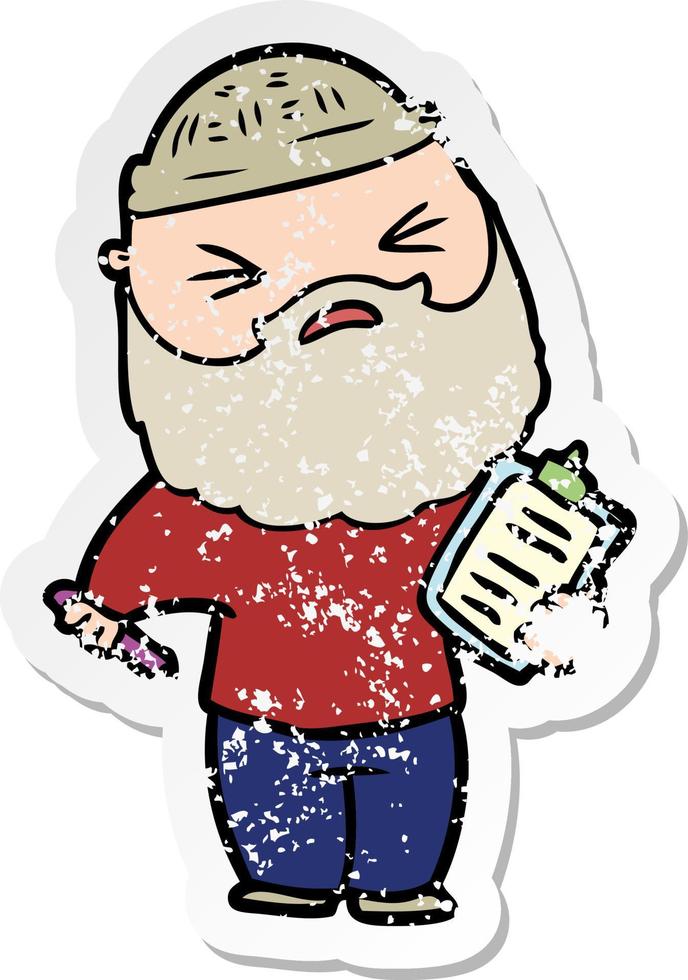 distressed sticker of a cartoon man with beard vector