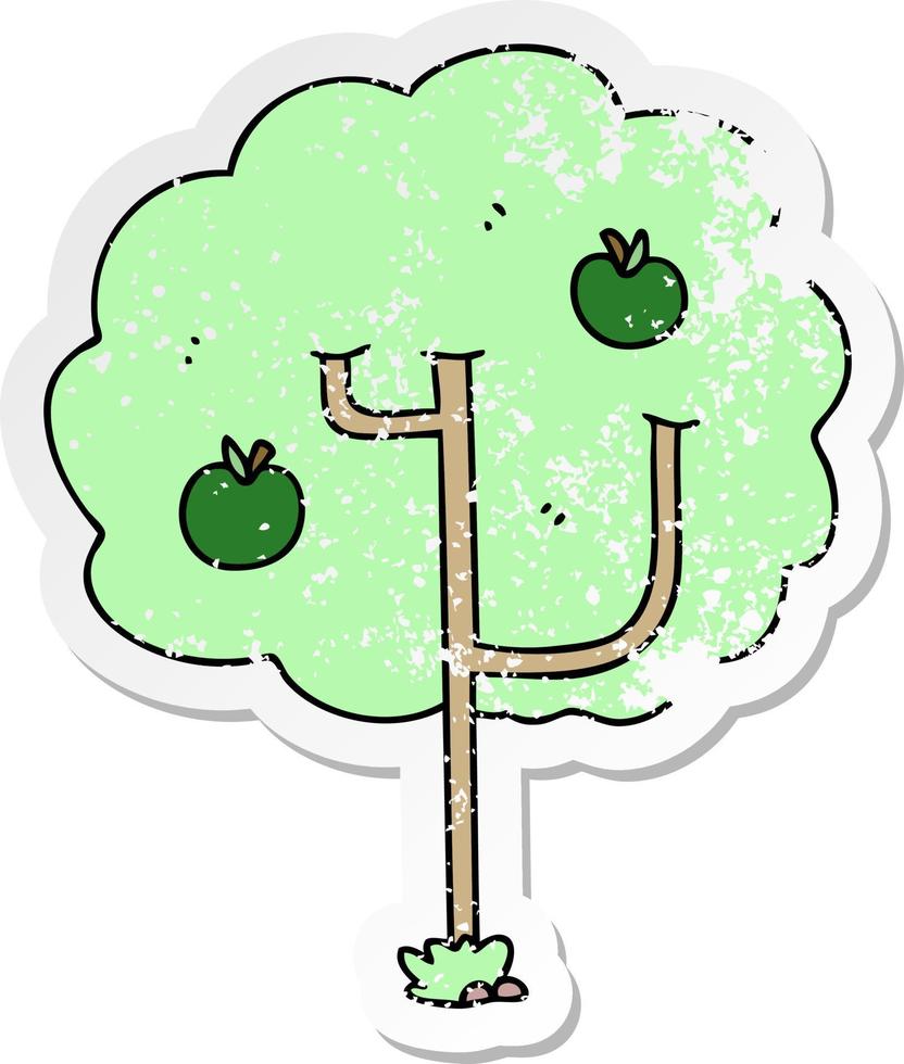 distressed sticker of a quirky hand drawn cartoon tree vector