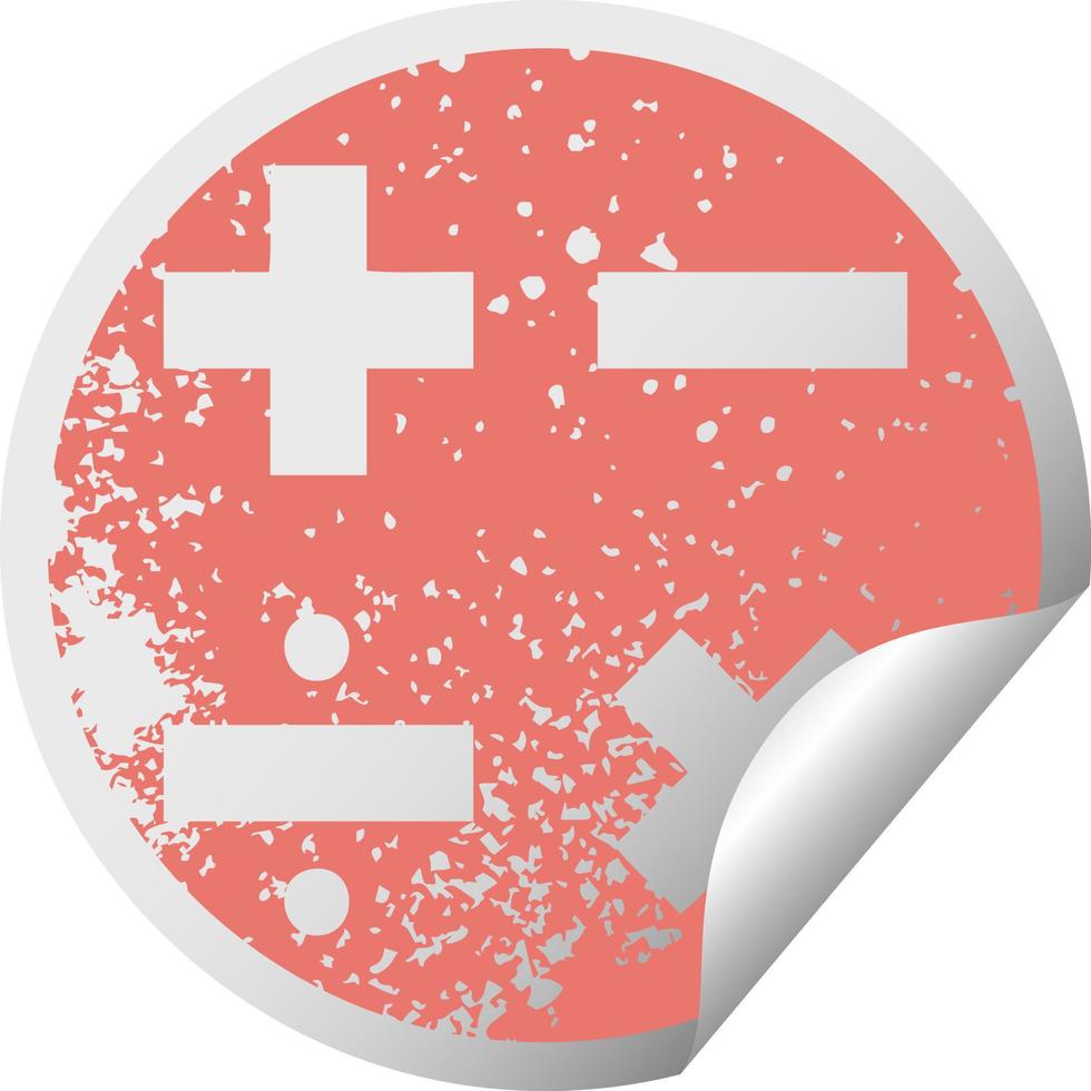 distressed circular peeling sticker symbol math symbols vector