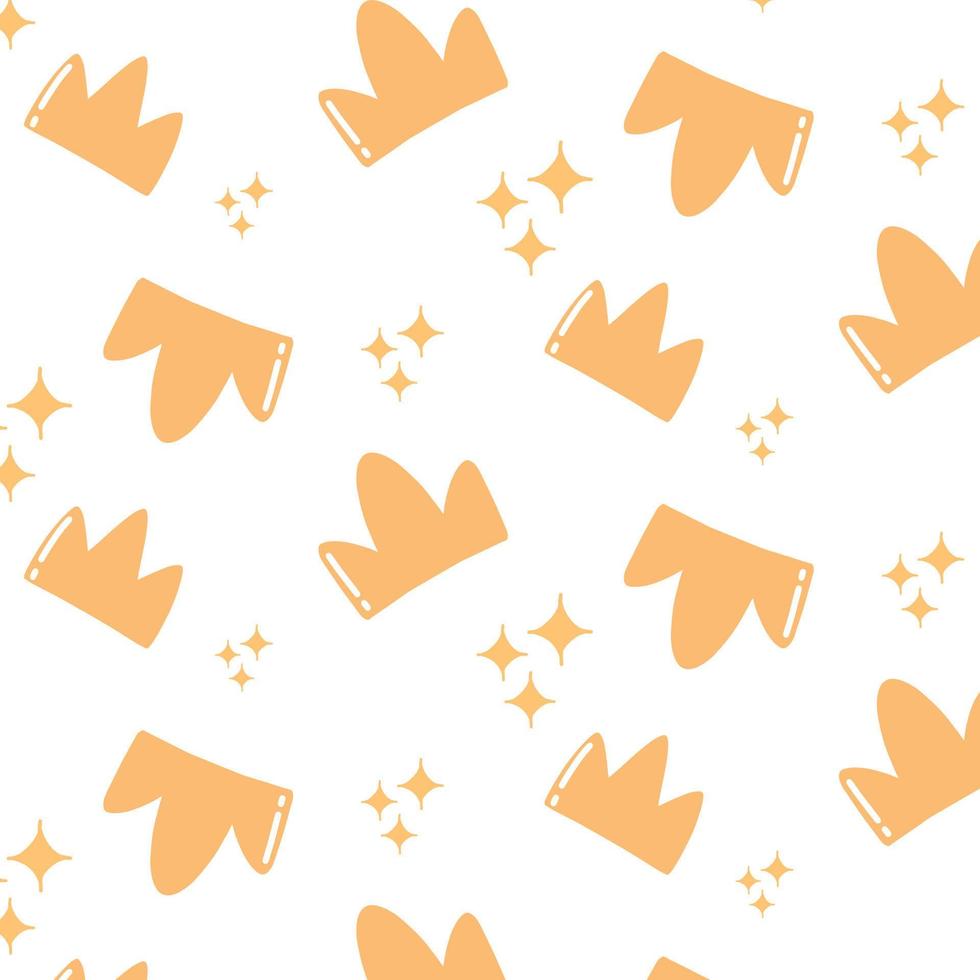 Seamless pattern with yellow crown. Drawn style. Vector pattern with a crown. Children's pattern.