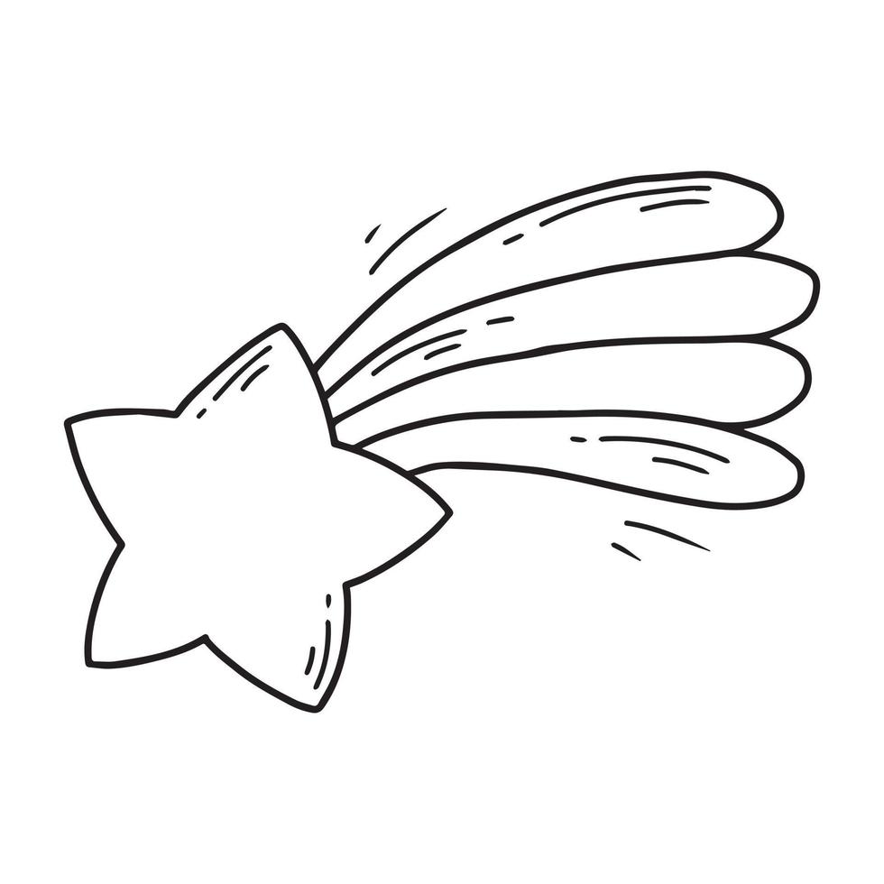 Vector illustration of a shooting star. The star is flying. Doodle style.