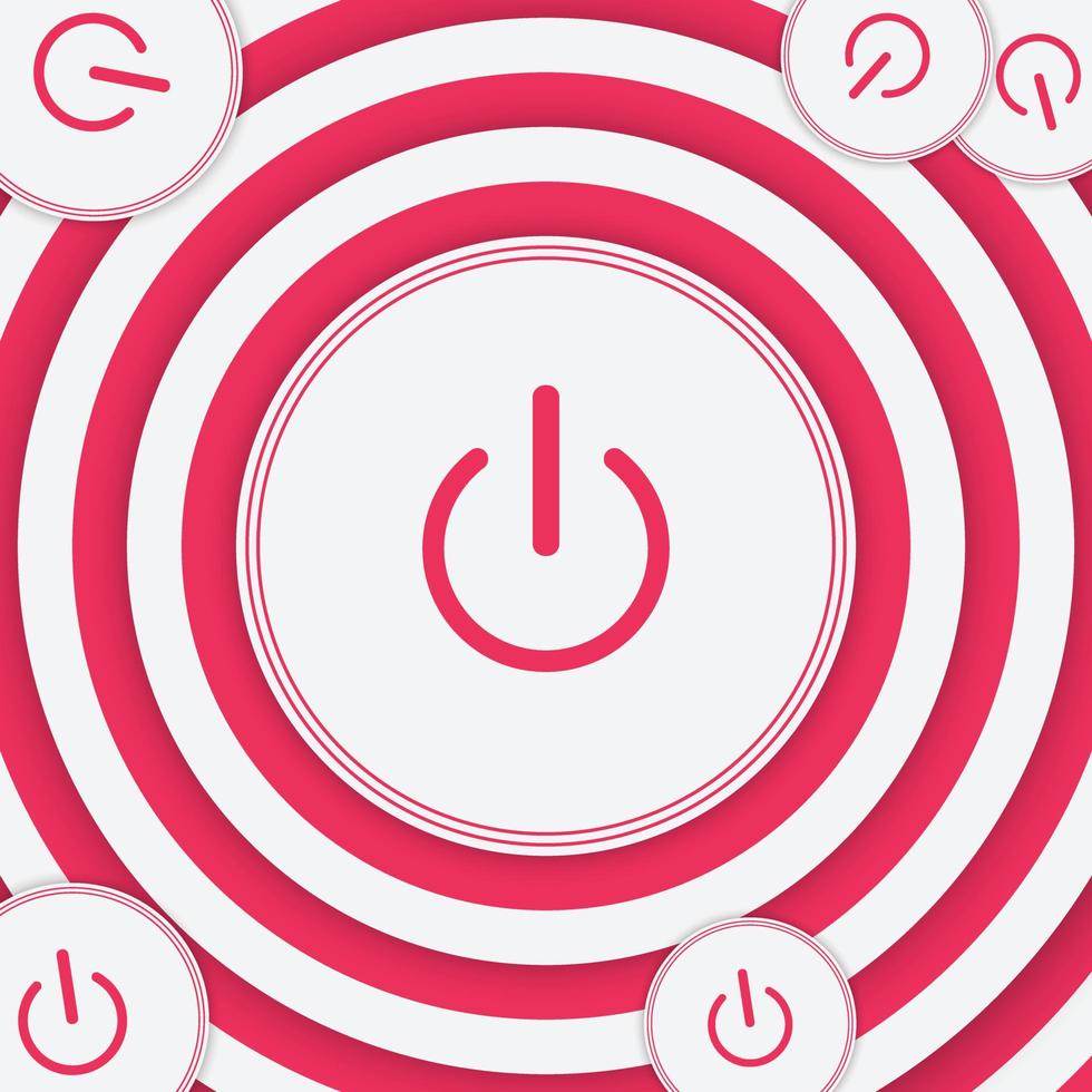 Power button. Turn on, turn off. web power button with pink and white background combination vector illustration.