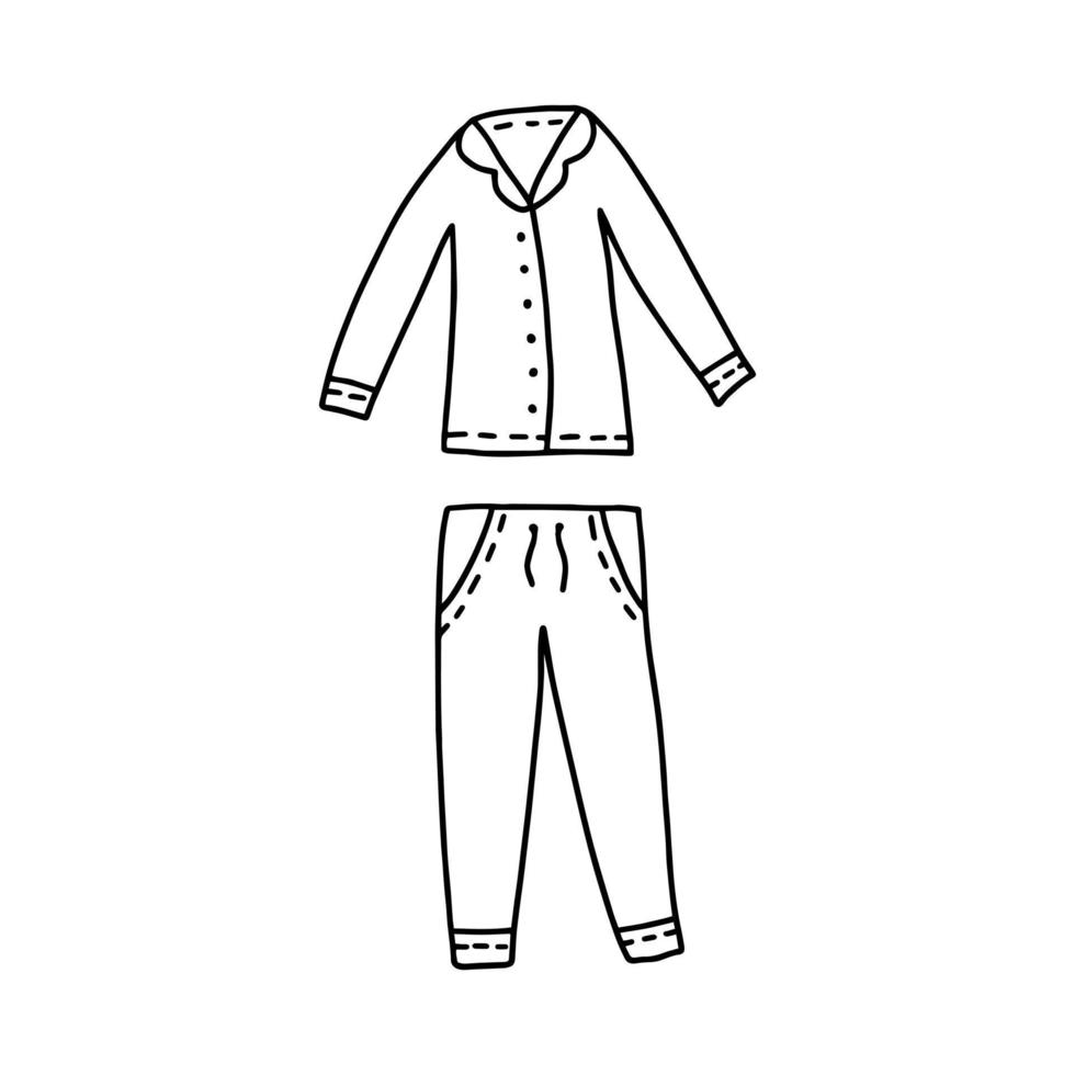 garabato, pijama, vector, ilustración. pijama de dormir de doodle dibujado a mano vector