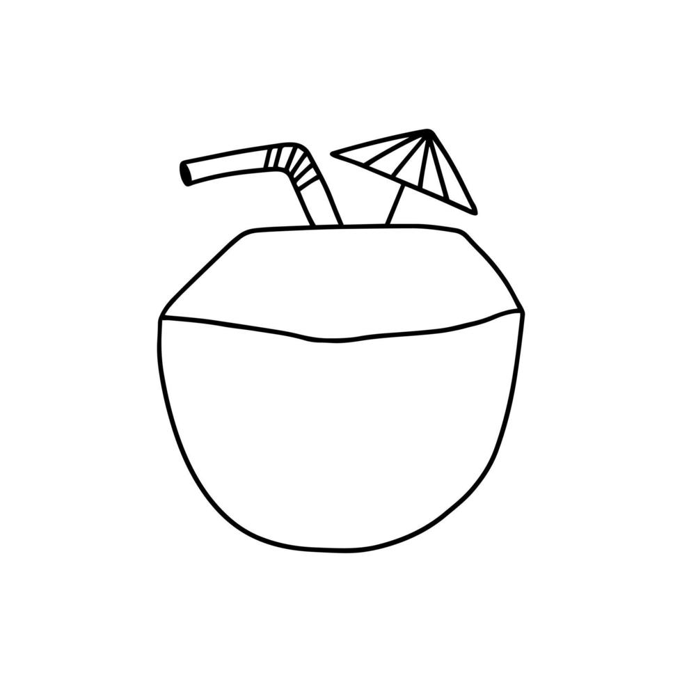 Coconut cocktail doodle illustration. Vector hand drawn summer cocktail