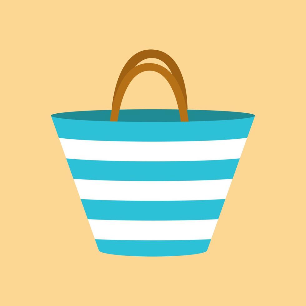 Striped beach bag flat style illustration. Trendy summer shopper bag vector