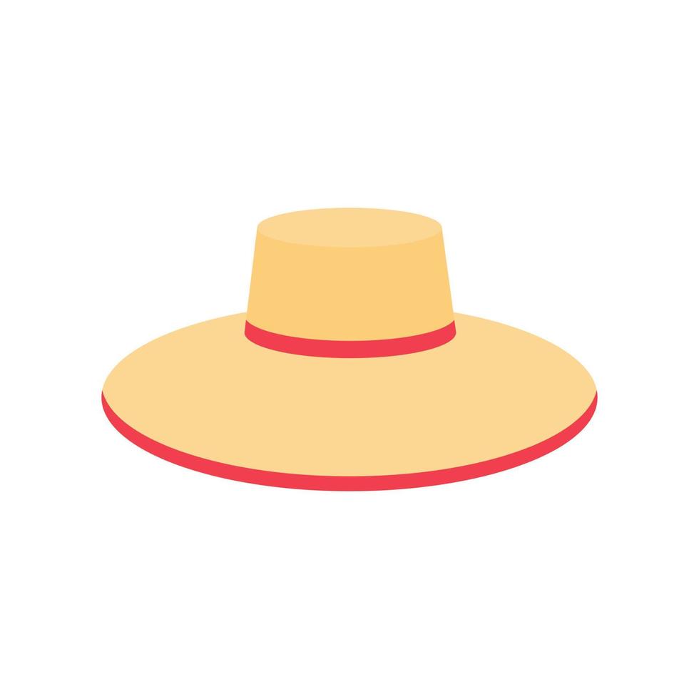 Summer straw hat flat style illustration. Beach sun hat isolated vector