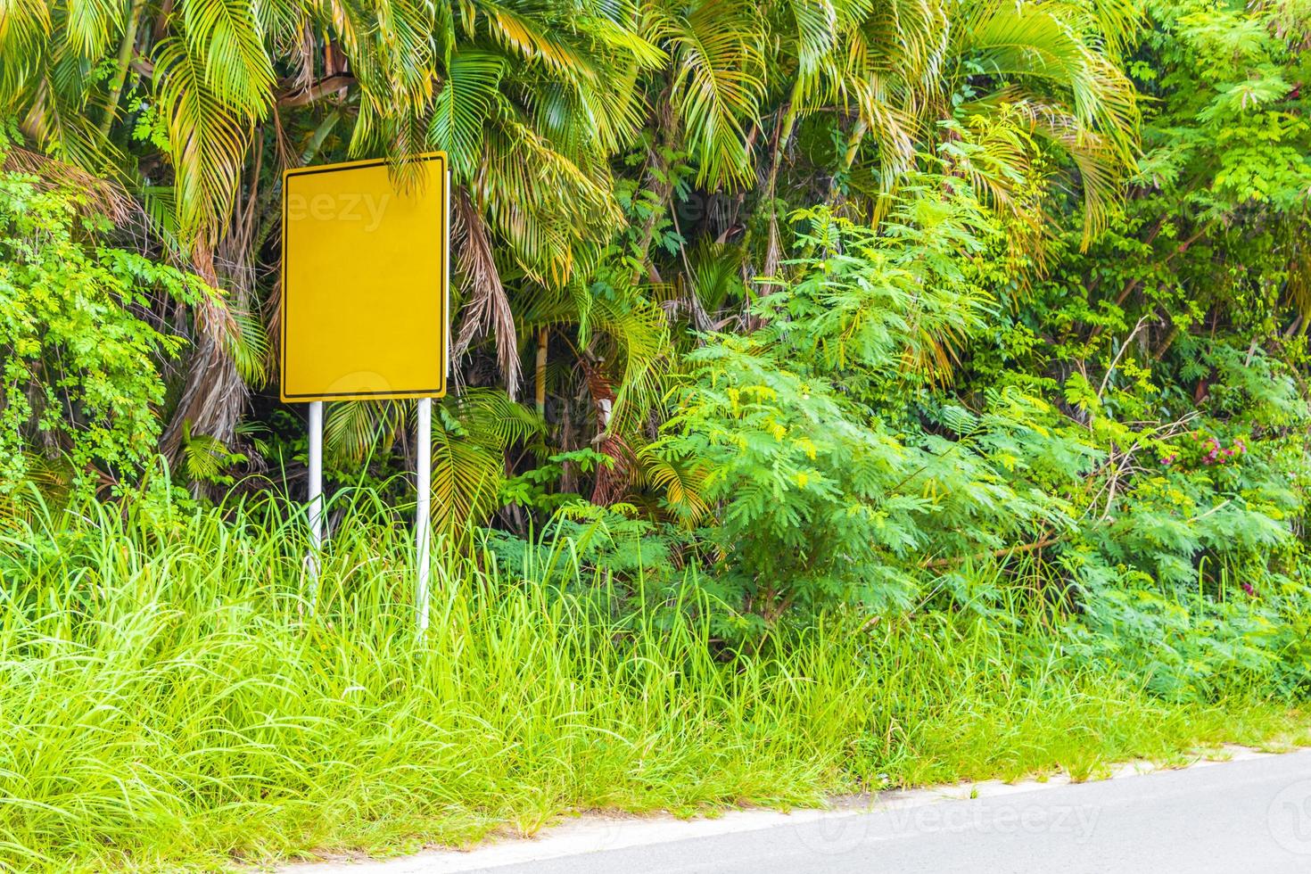 Blank empty yellow typical Asian street road sign Thailand. photo