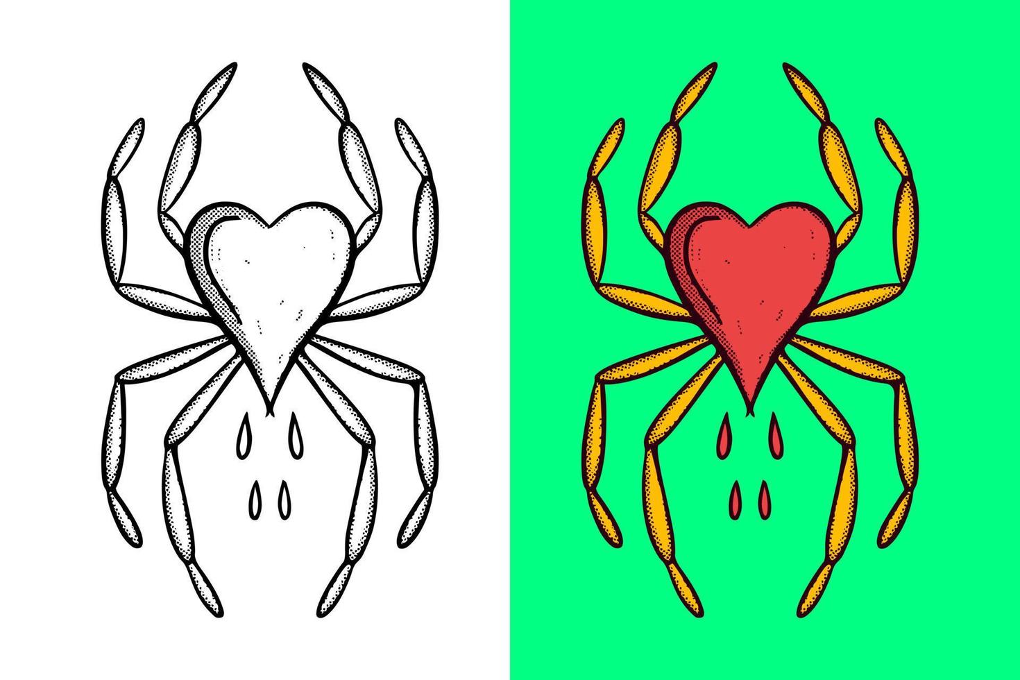 Love spider Illustration hand drawn cartoon vintage style vector