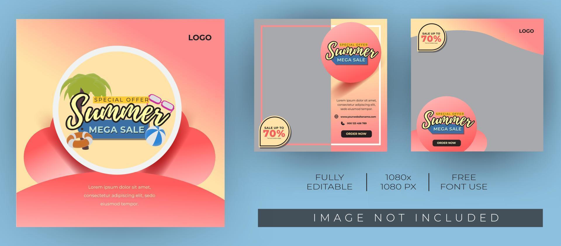 plantilla de venta de verano para banner de plantilla de redes sociales con color rosa vector