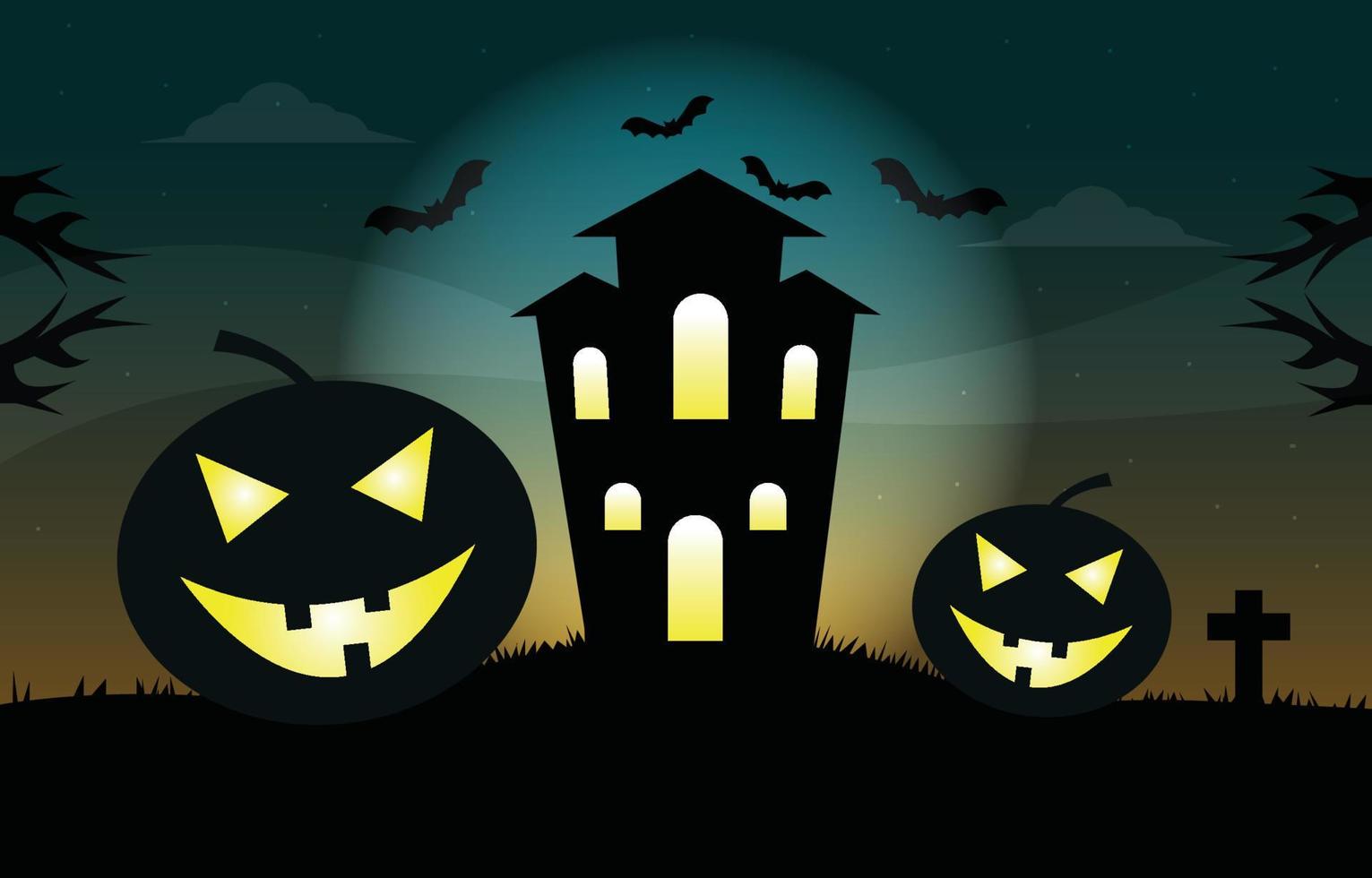 ilustración de halloween con diseño de fondo de vector de calabazas