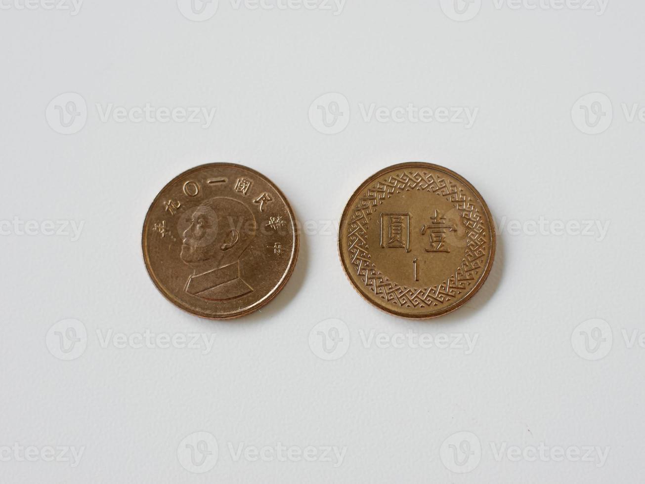 1 yuan Taiwan coin close-up, isolated on a white background. photo